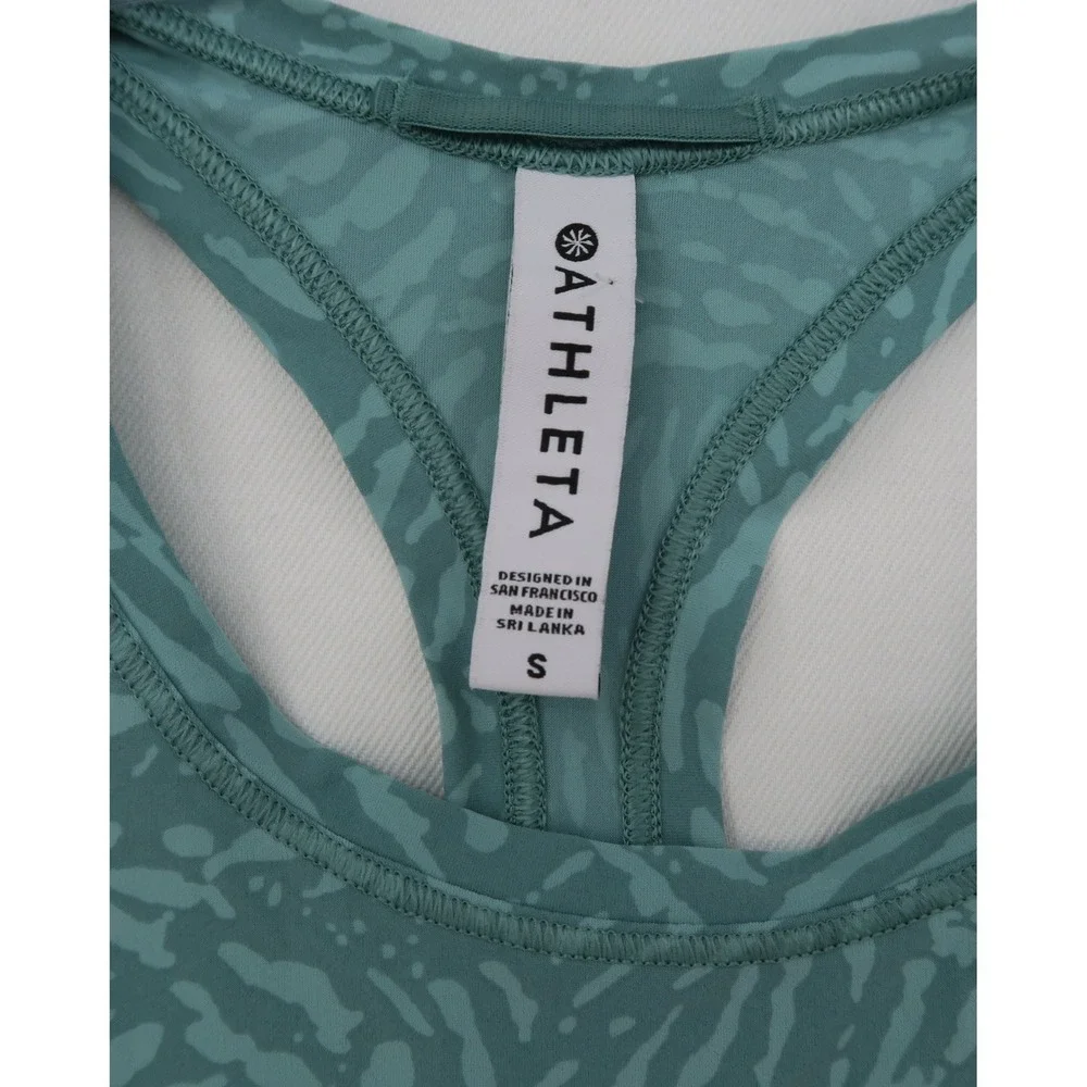 Athleta Racerback Tank Top Teal Green Animal Print Activewear Womens Small‎